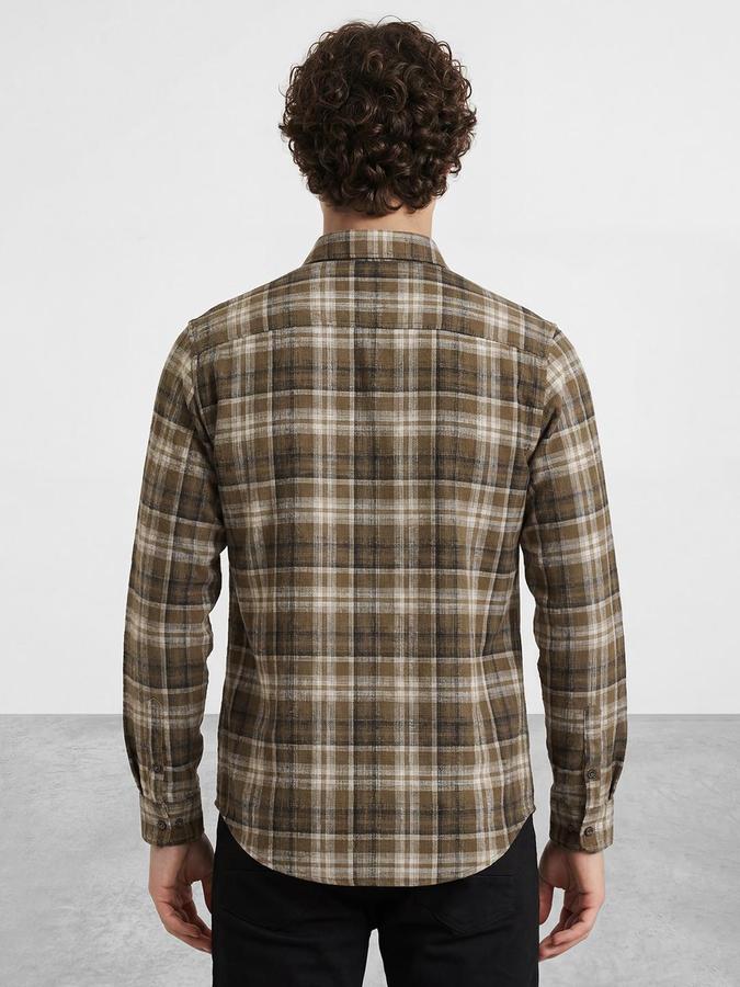 R&B Men Brown Windowpane Checks Spread Collar Long Sleeves Regular Fit Shirt