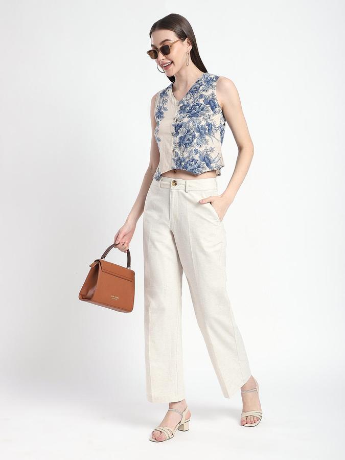 R&B Women Ethnic Off White Floral Print Regular Fit Sleeveless Top