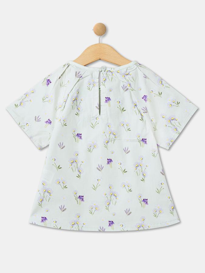 Girls Cotton Blend Regular Fit Crew Neck All Over Printed T-shirt