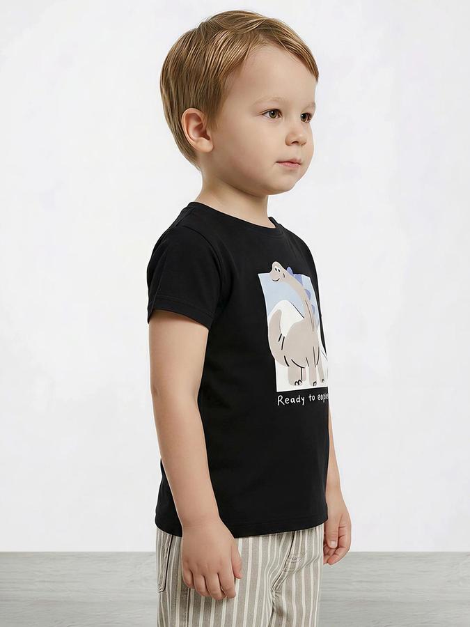 R&B Boys Black Short Sleeve Round Neck Dinosaur Graphic Print T-Shirt