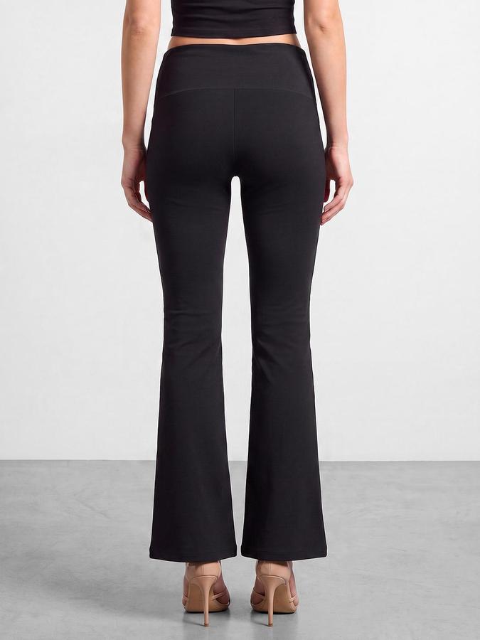 R&B Women Black Solid Mid Rise Casual Pant