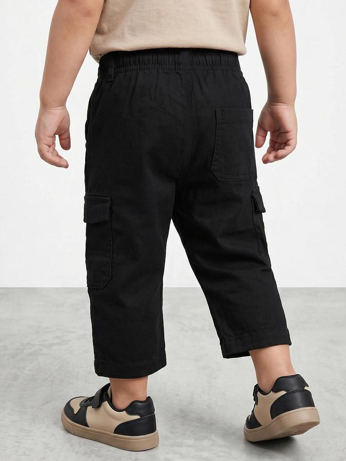 R&B Boy's Black Regular Fit Cargos Trousers