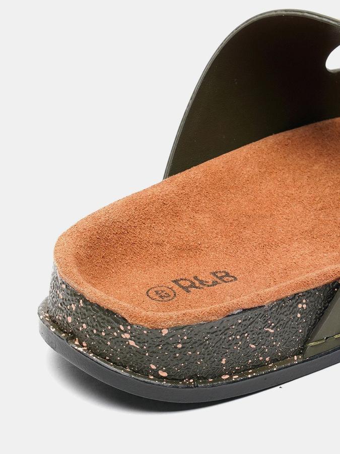 R&B Men Olive Solid Buckle Detailing Comfort Flat Sandals