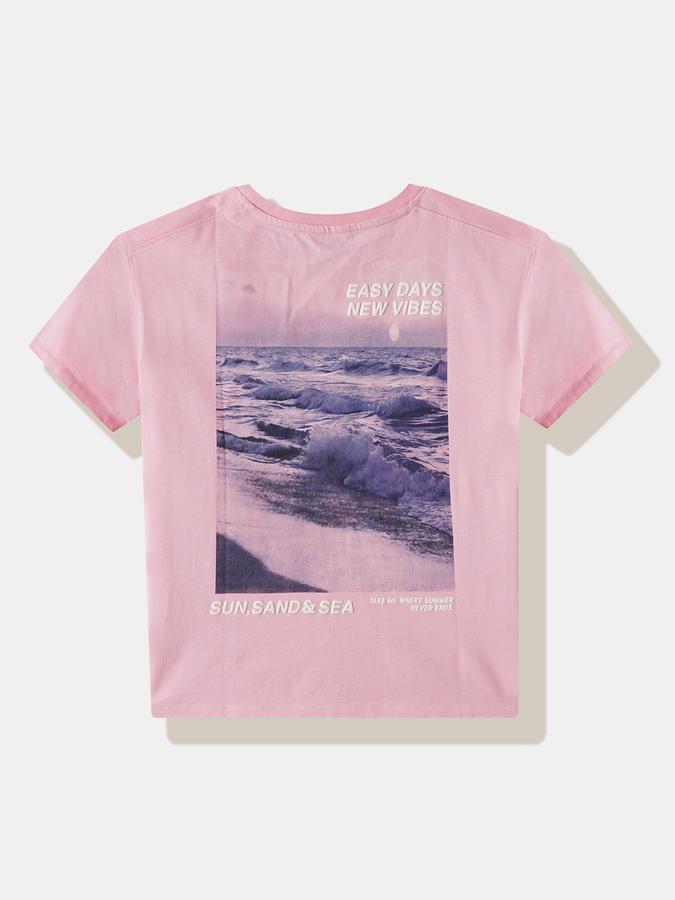 Girls Cotton Regular Fit Crew Neck Short Sleeve Graphic Top