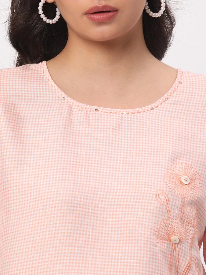 Women Polyester Blend Boxy Round Neck Embroidered Ethnic Top