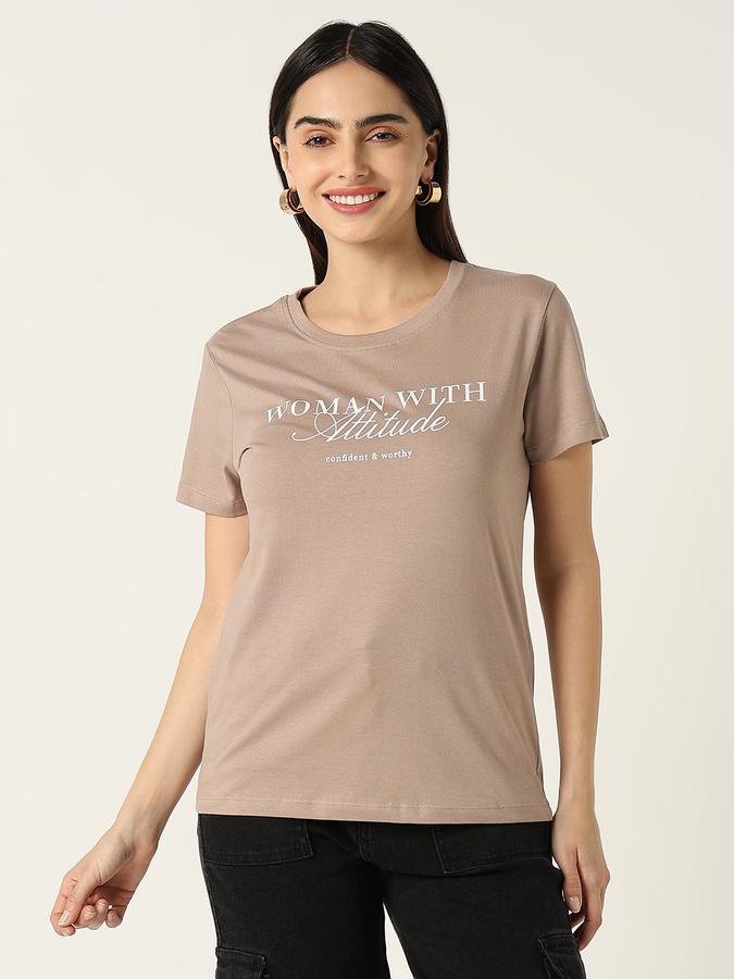 R&B Women Brown Typography T-Shirt