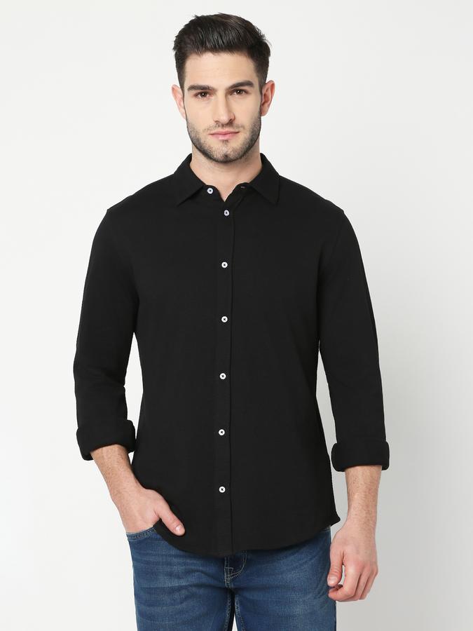 Men Cotton Regular Fit Mandarin Collar Solid Shirt