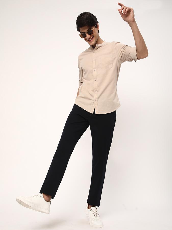 Men Cotton Slim Fit Flat Front Solid Trousers