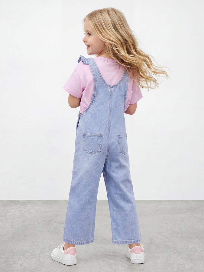 R&B Girls Blue Regular Fit Solid Dungaree