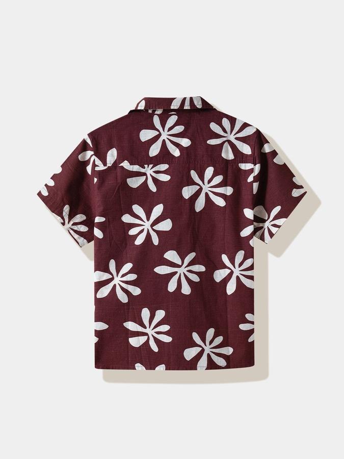 R&B Boys Rust Floral Print Half Sleeves Cuban Collar Shirt
