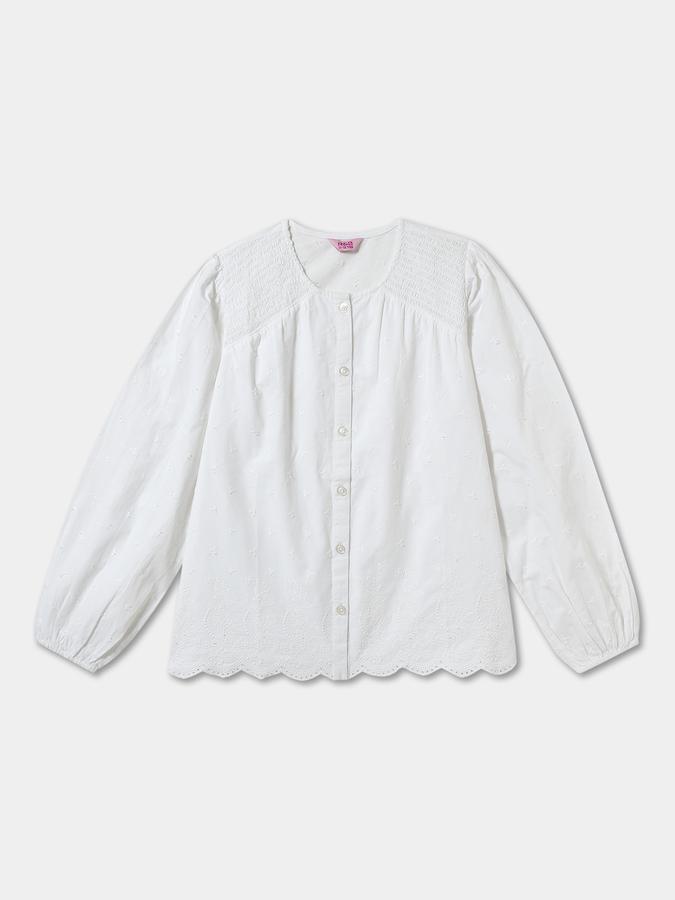 Girls Regular Fit Long Sleeve Smocked Blouse Top