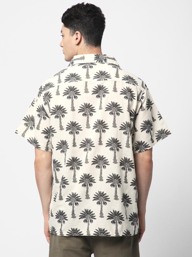 Men Linen Blend Relaxed Fit Cuban Collar Printed Shirt