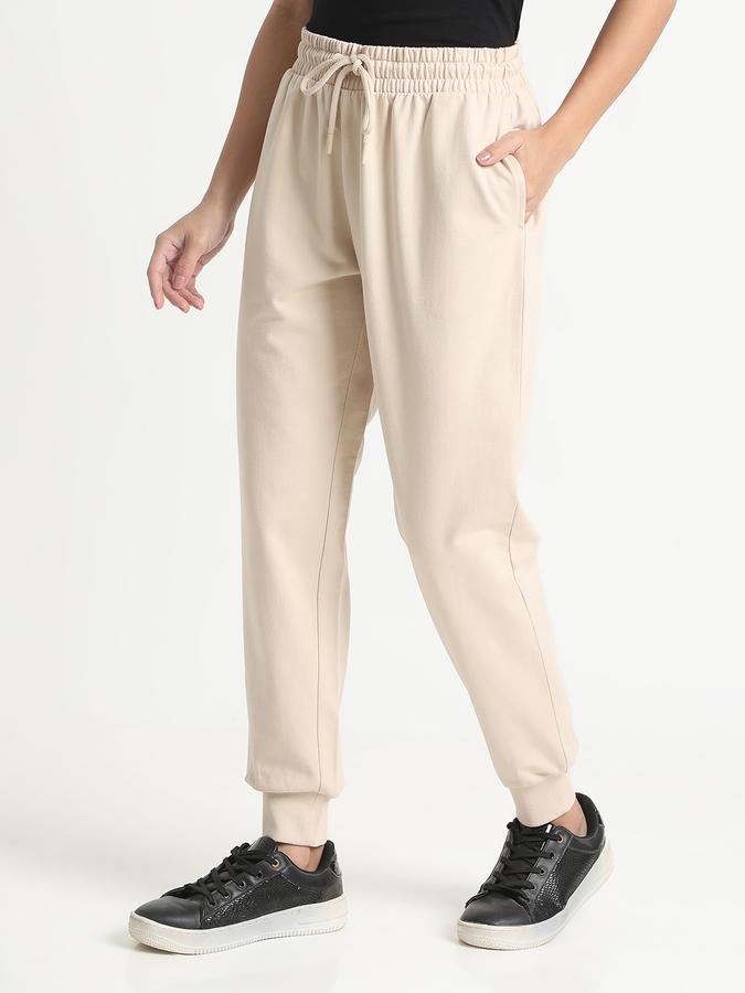 Women Cotton Regular Fit Drawstring Waist Solid Trackpants