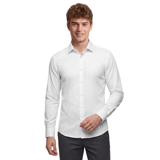 R&B White Solid Mens Spread Collar Long Sleeves Shirt 