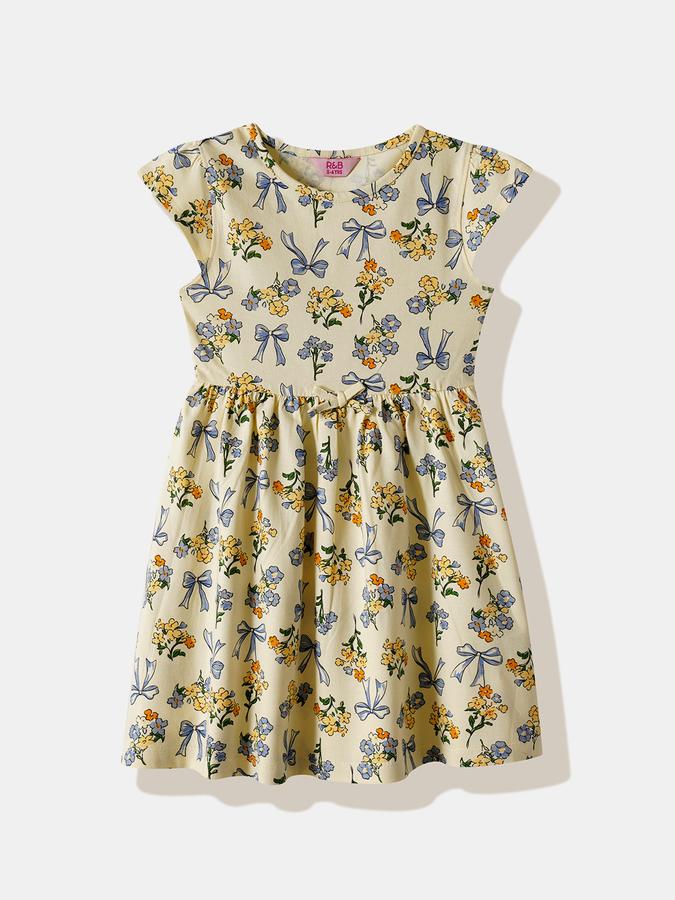 Girls Cotton Regular Fit Round Neck Printed Dress