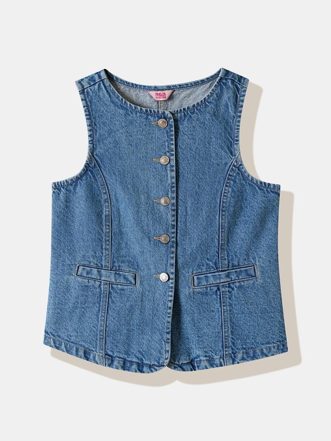 Girls Cotton Regular Fit Round Neck Sleeveless Solid Top