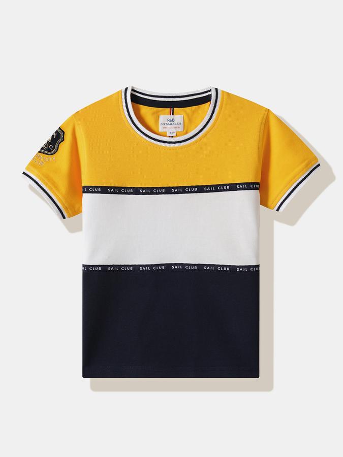 Boys Cotton Regular Fit Crew Neck Color-Block T-shirt