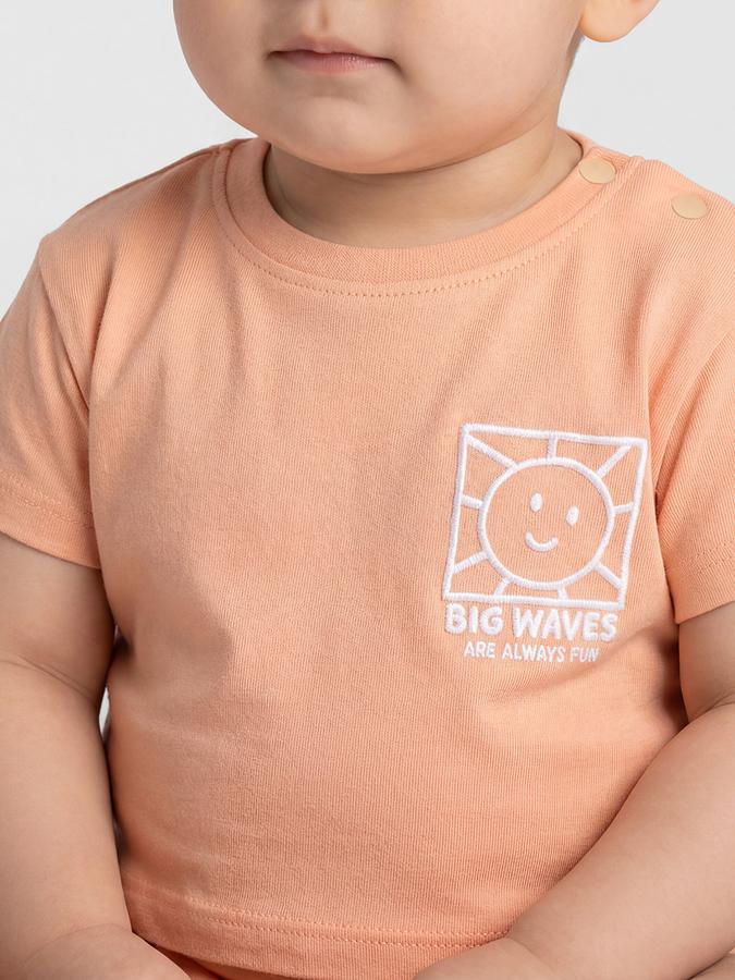 R&B Orange Graphic Print Boys Round Neck Regular Fit Short Sleeves T-Shirt 