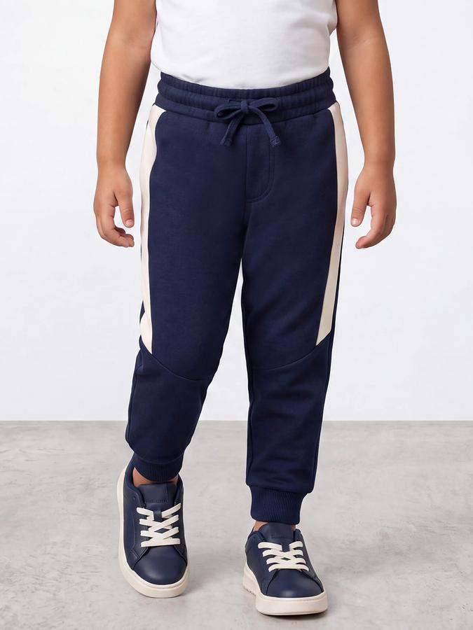R&B Boys Blue Pure Cotton Color Blocked Mid Rise Trackpants With Drawstring Closure