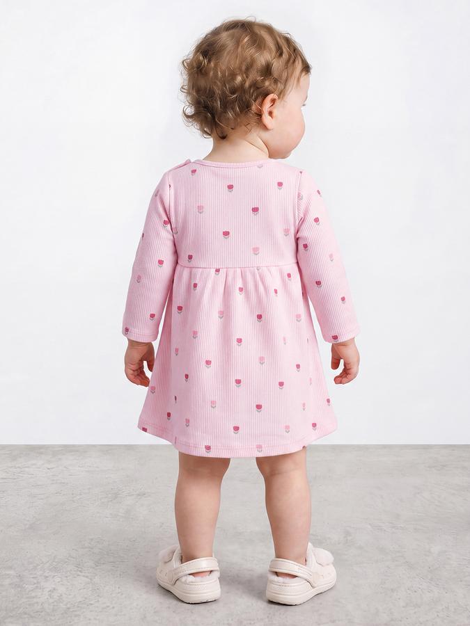 R&B Girl Light Pink Round Neck Printed Dress