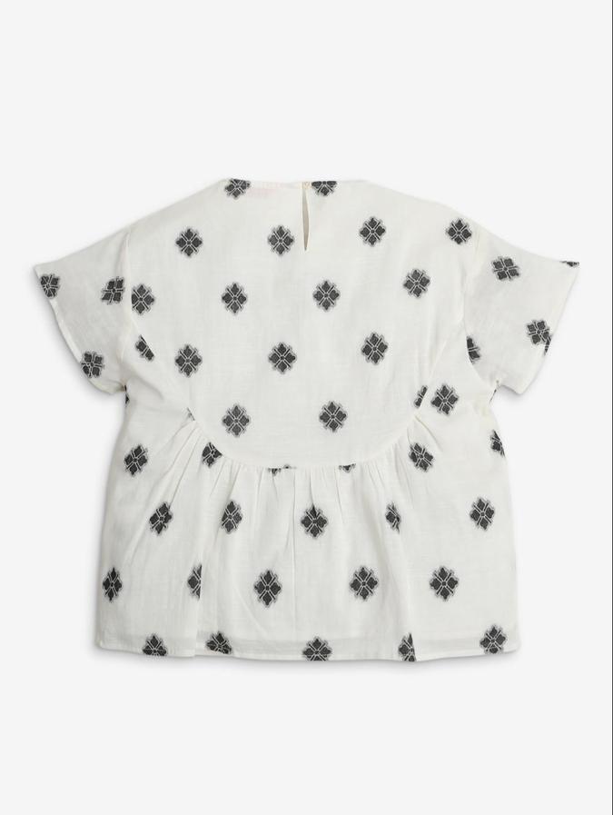R&B Girls Off White Short Sleeves Printed Top