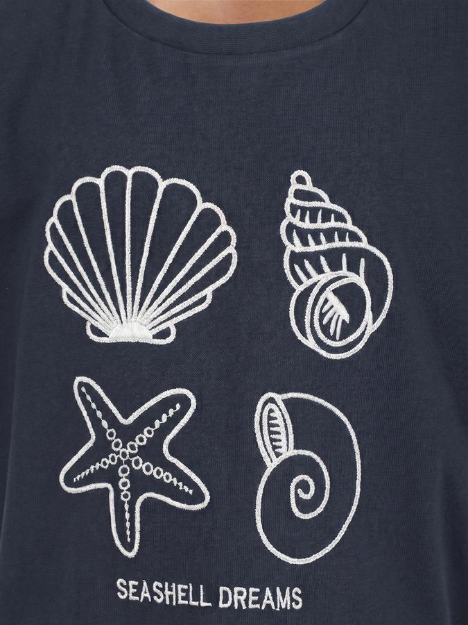R&B Navy Blue Graphic Print Girls Round Neck Regular Fit Short Sleeves T-Shirt 