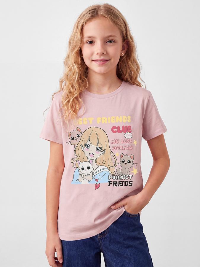 R&B Girls Pink Graphic Printed  Short Sleeves Pure Cotton T-shirt