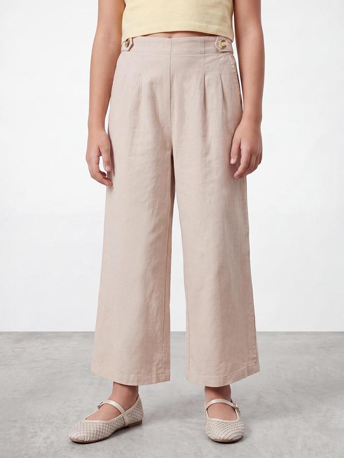 R&B Girls Beige Solid Regular Fit Trouser