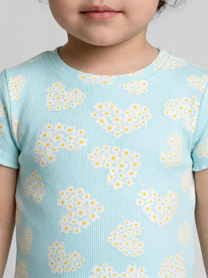 R&B Multi Floral Print Girls Round Neck Regular Fit Short Sleeves T-Shirt 