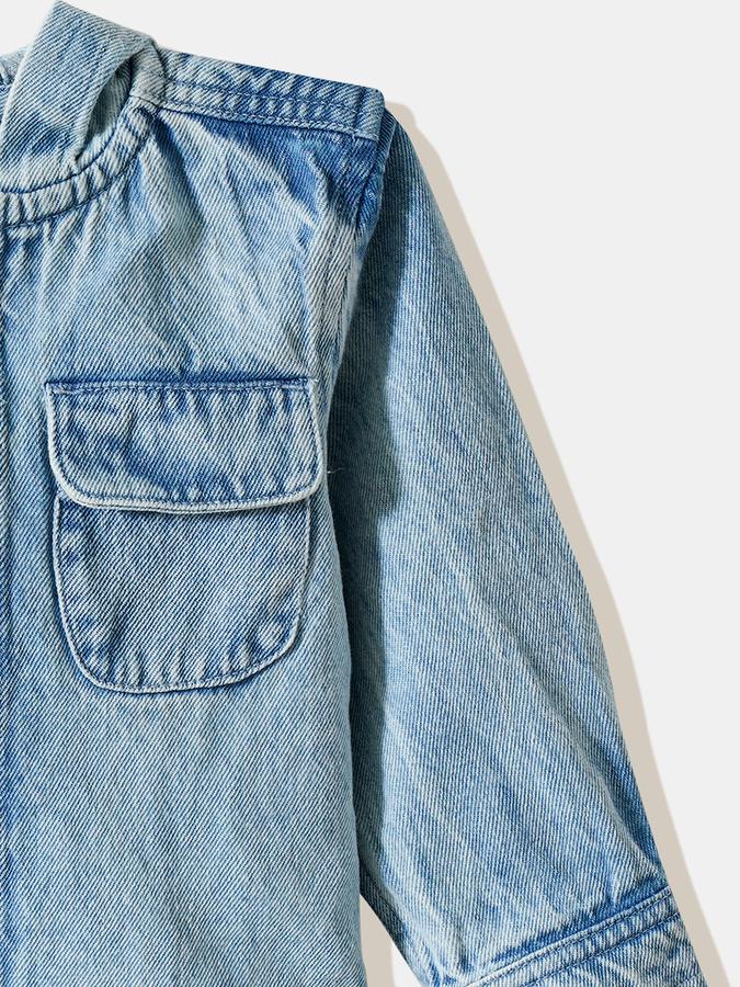 Boys Denim Regular Fit Long Sleeve Hooded Shirt