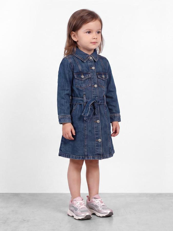 R&B Girls Blue Solid Collared Long Sleeves Denim Shirt Dress