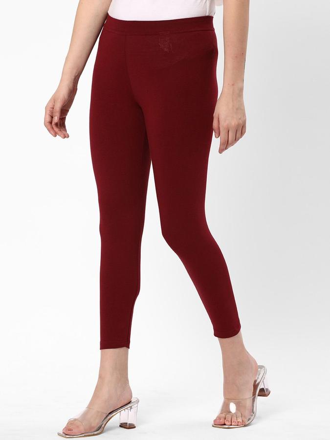 R&B Women Burgundy Solid Leggings