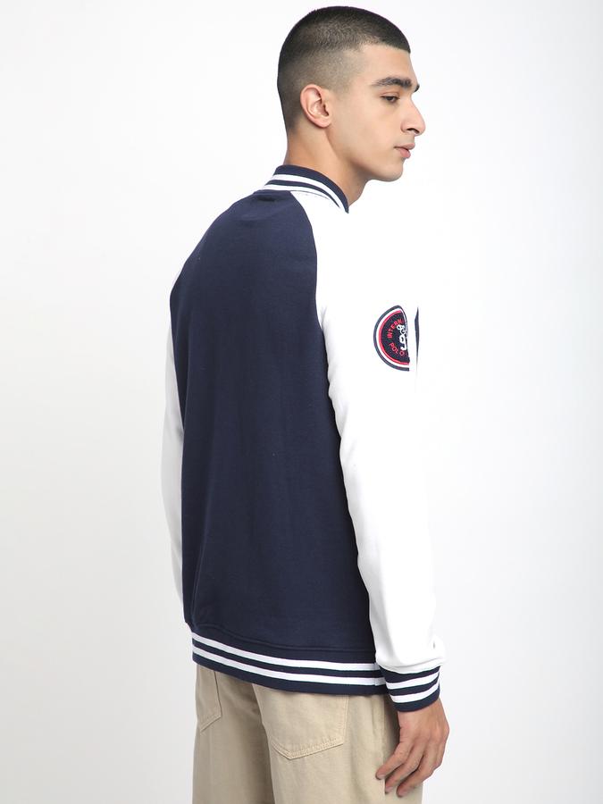 Men Fleece Regular Fit Varsity Jacket