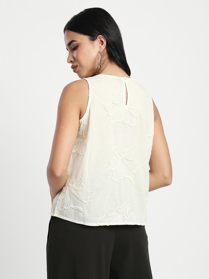 Women Cotton Regular Fit Round Neck Embroidered Top