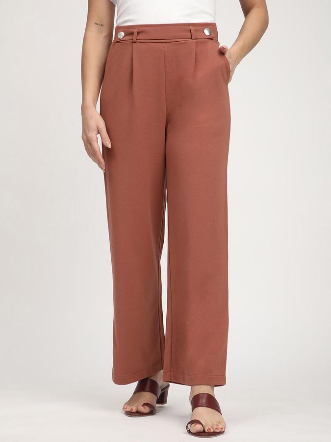 R&B Women Dark Brown Solid Flared Trousers
