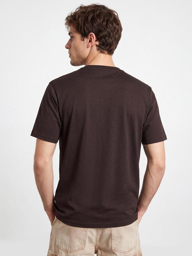 R&B Men Coffee Brown Typography Printed Pure Cotton Short Sleeves Tshirt