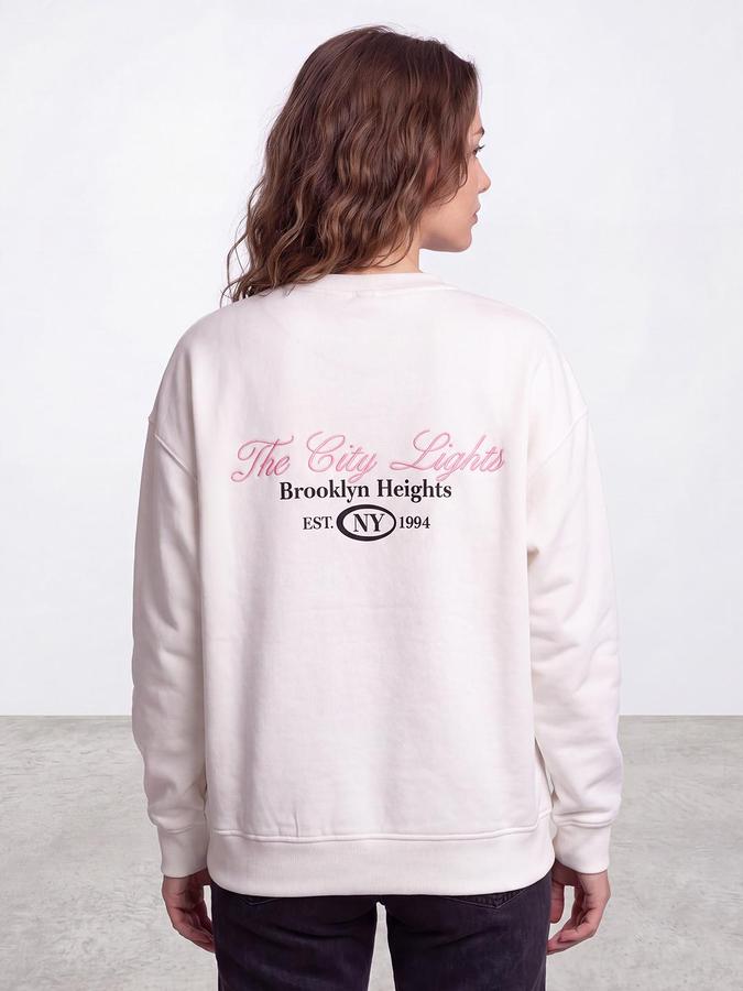 R&B Women Ivory Graphic Print Round Neck Long Sleeves Sweatshirt