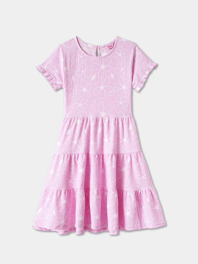 Girls Poly Blend Regular Fit Round Neck Printed Dress