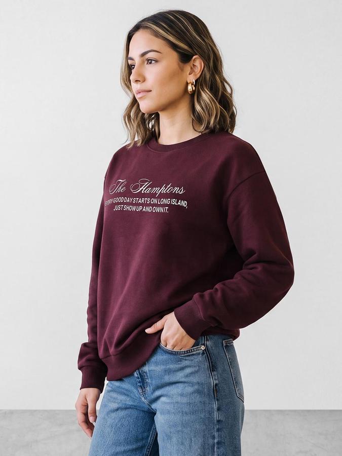 R&B Women Wine Graphic Print Round Neck Long Sleeves Sweatshirt