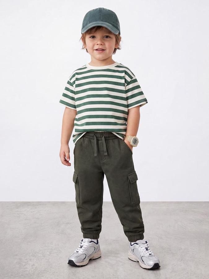R&B Boys Green Mid Rise Cargo Trackpants With Drawstring Closure