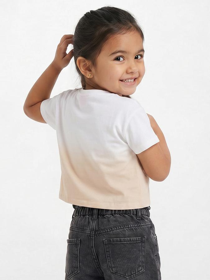 R&B Girls White Regular Fit Embroidered Short Sleeve T-shirt