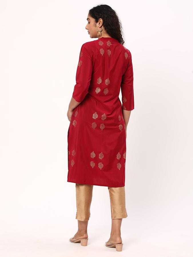 Women Floral Print No Darts Straight Kurta image number 2