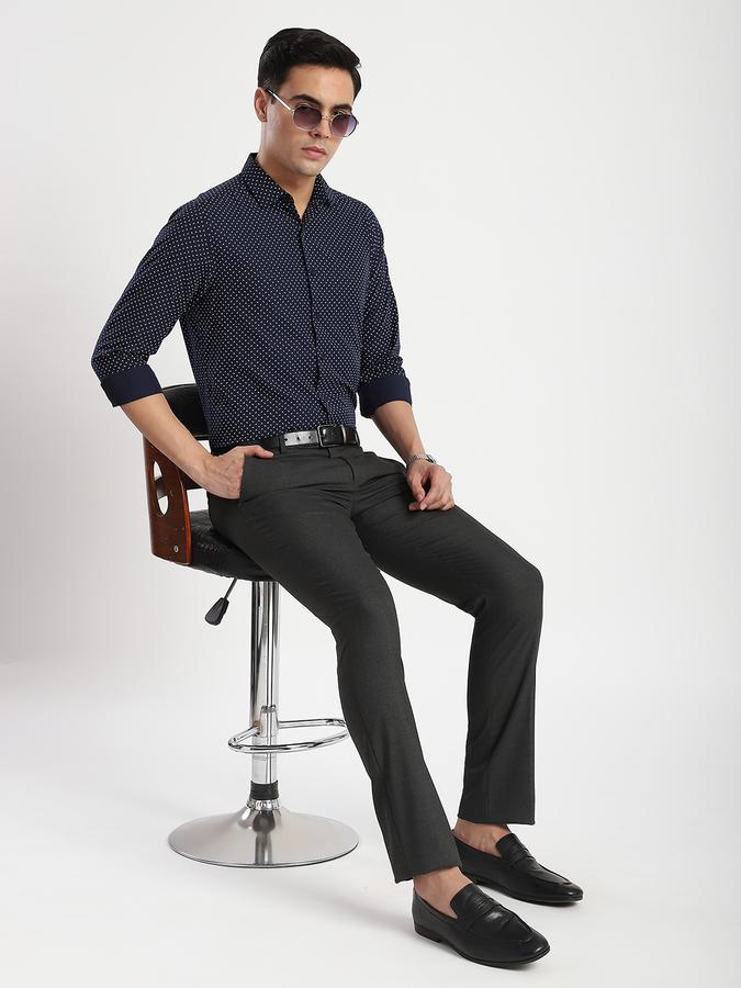 Men Polyester Blend Regular Fit Spread Collar Micro Print Shirt