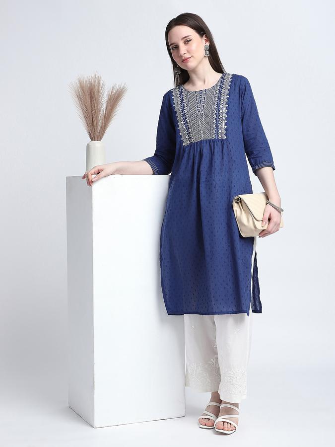 R&B Women's Blue Embroidered Kurta