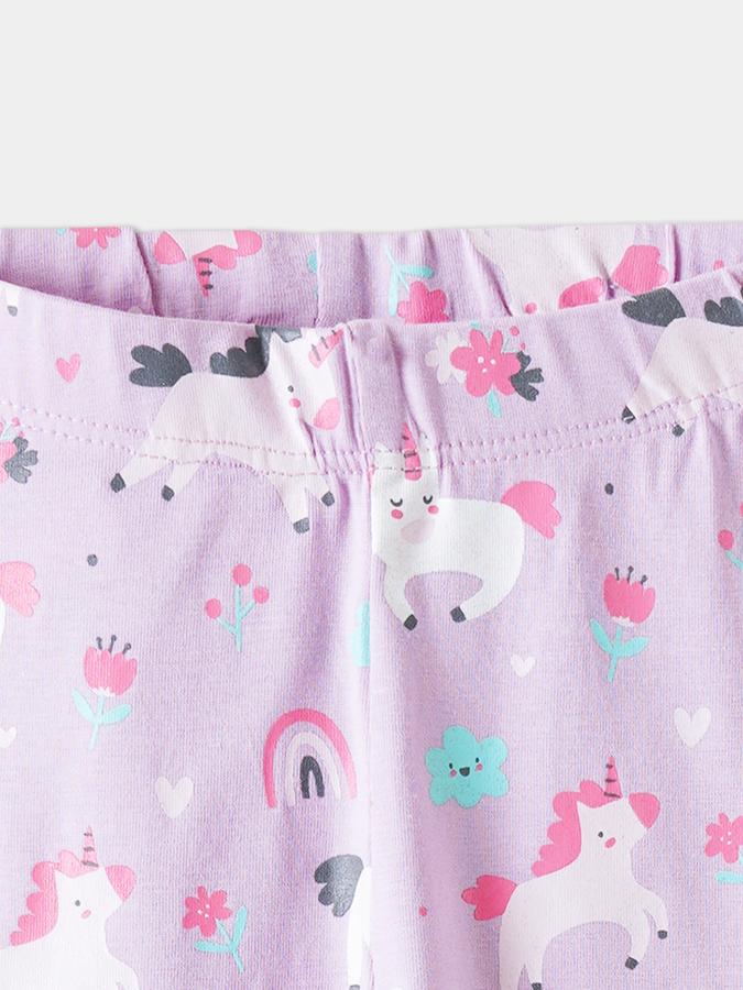 Girls Cotton Blend Skinny Fit Elastic Waist Printed Leggings