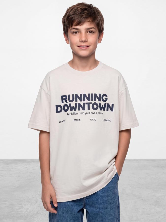 R&B Boys Grey Typography Print Short Sleeves Round Neck Pure Cotton T-Shirt
