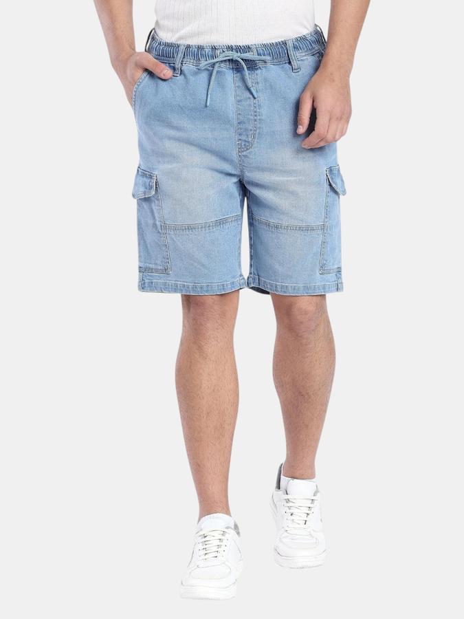 R&B Light Blue Men Above Knee Denim Shorts