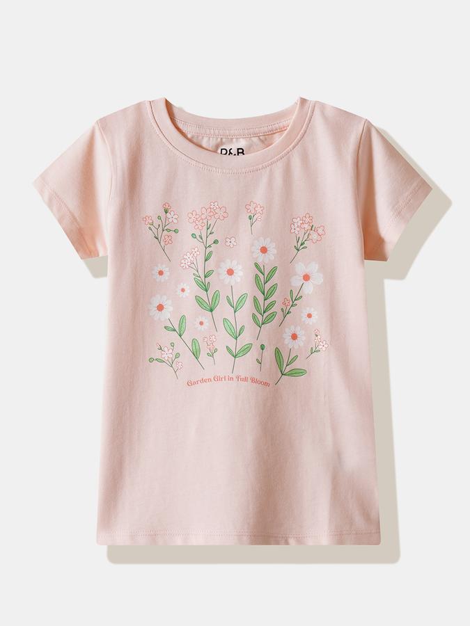 Girls Cotton Regular Fit Crew Neck Graphic T-shirt