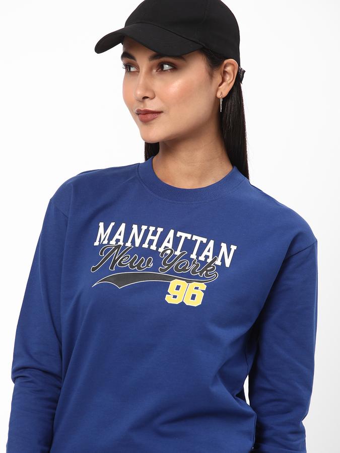 Women Cotton Regular Fit Round Neck Graphic Sweatshirt