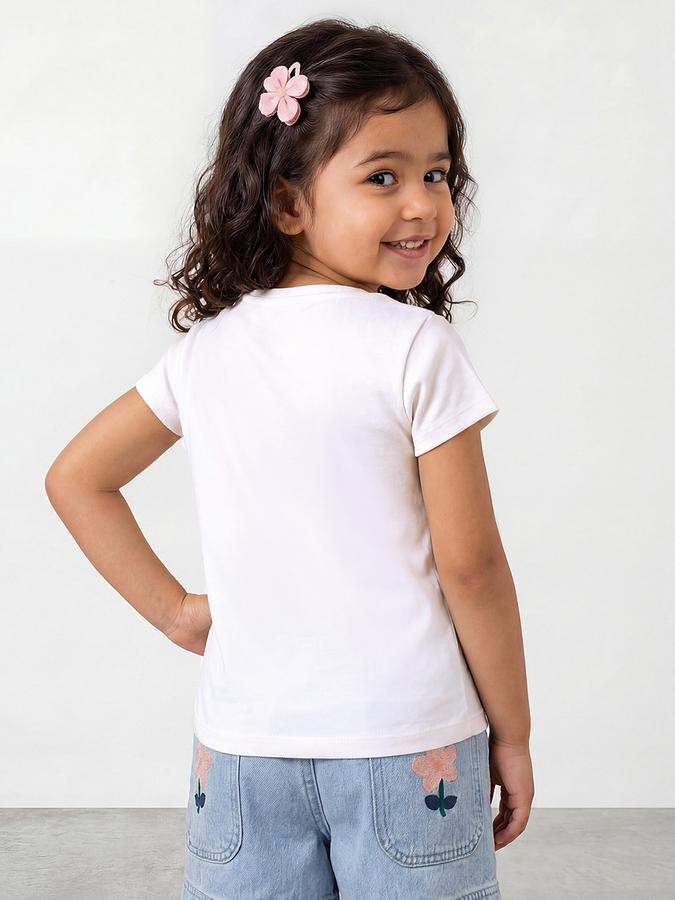 R&B Girls White Regular Fit Graphic Print Short Sleeve T-shirt